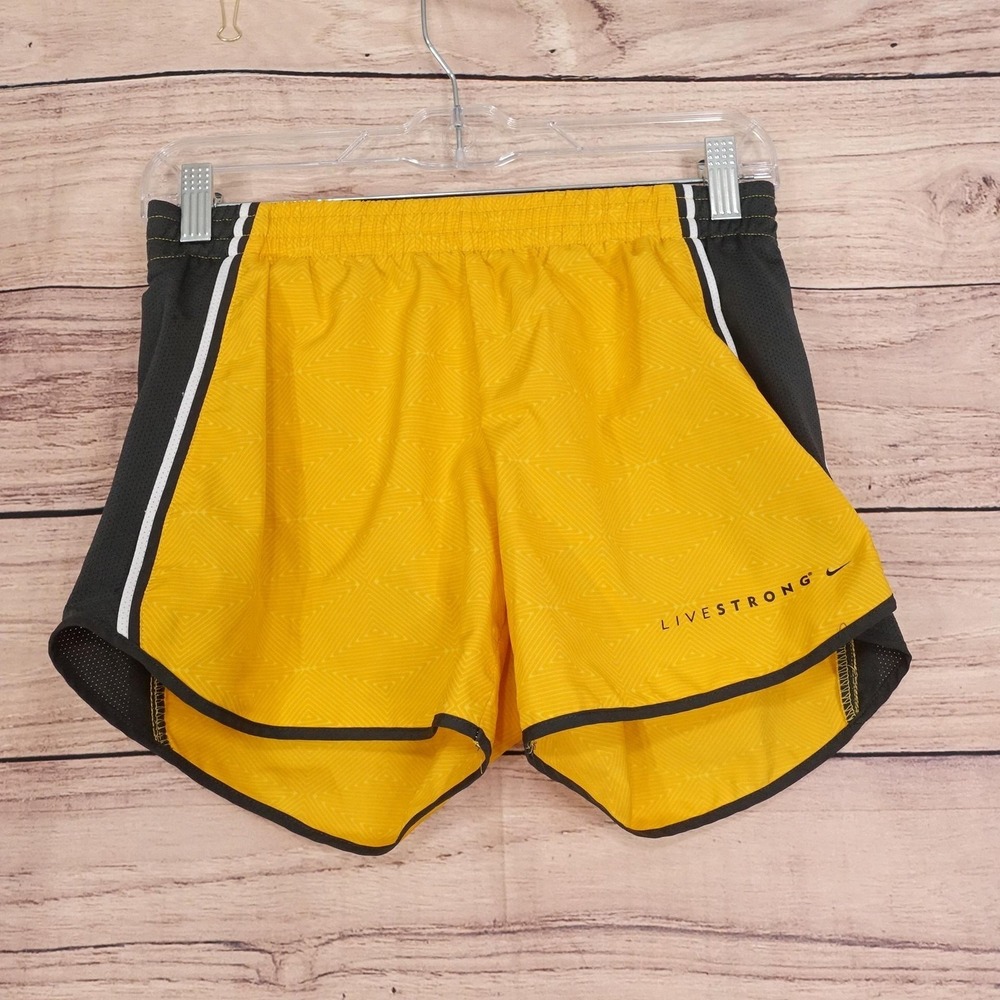 Nike LIVESTRONG Dri-Fit Shorts Womens S Yellow Athletic Running Lined Drawstring